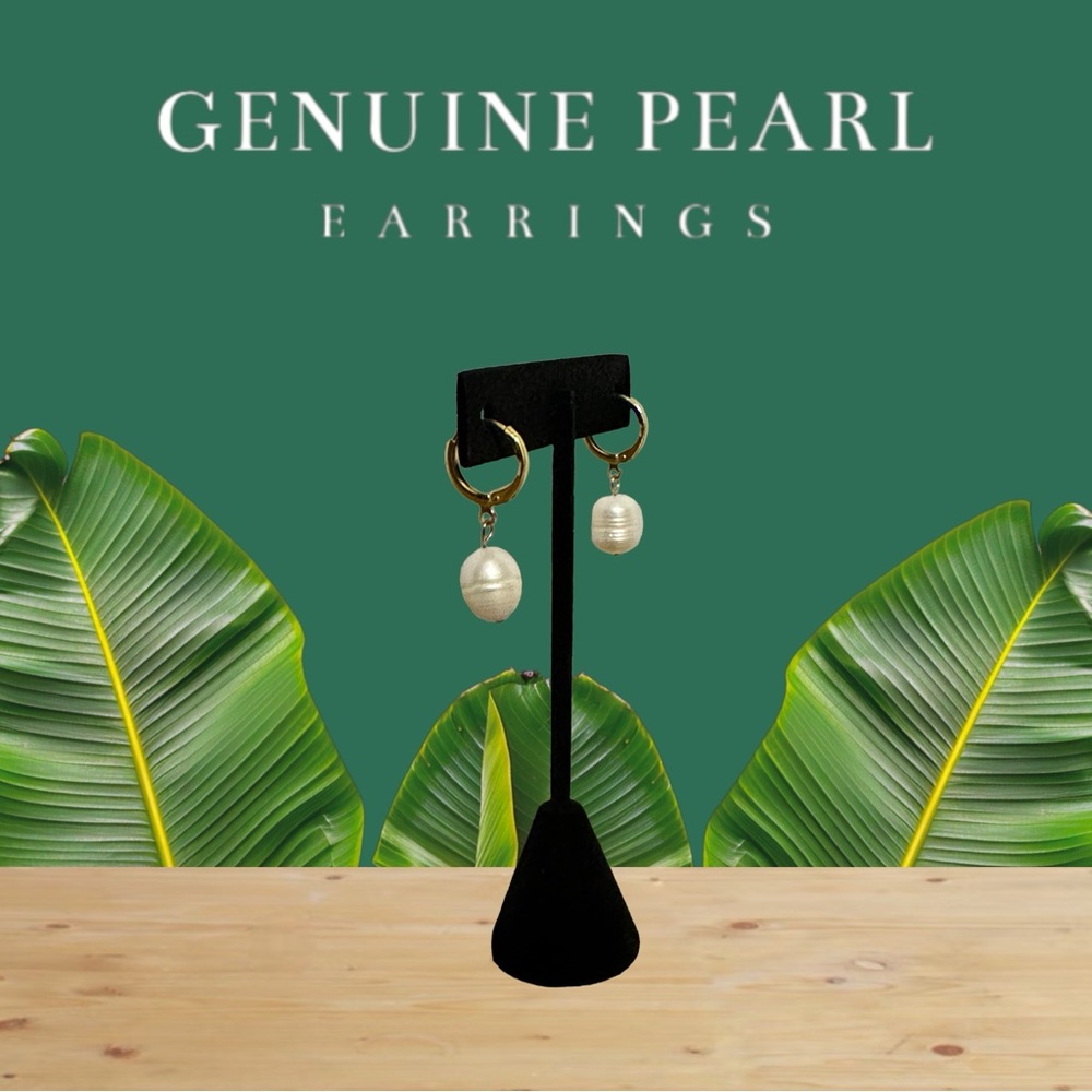 Elegant Freshwater Pearl Drop Earrings with 18k Gold Plated Hoop Hooks